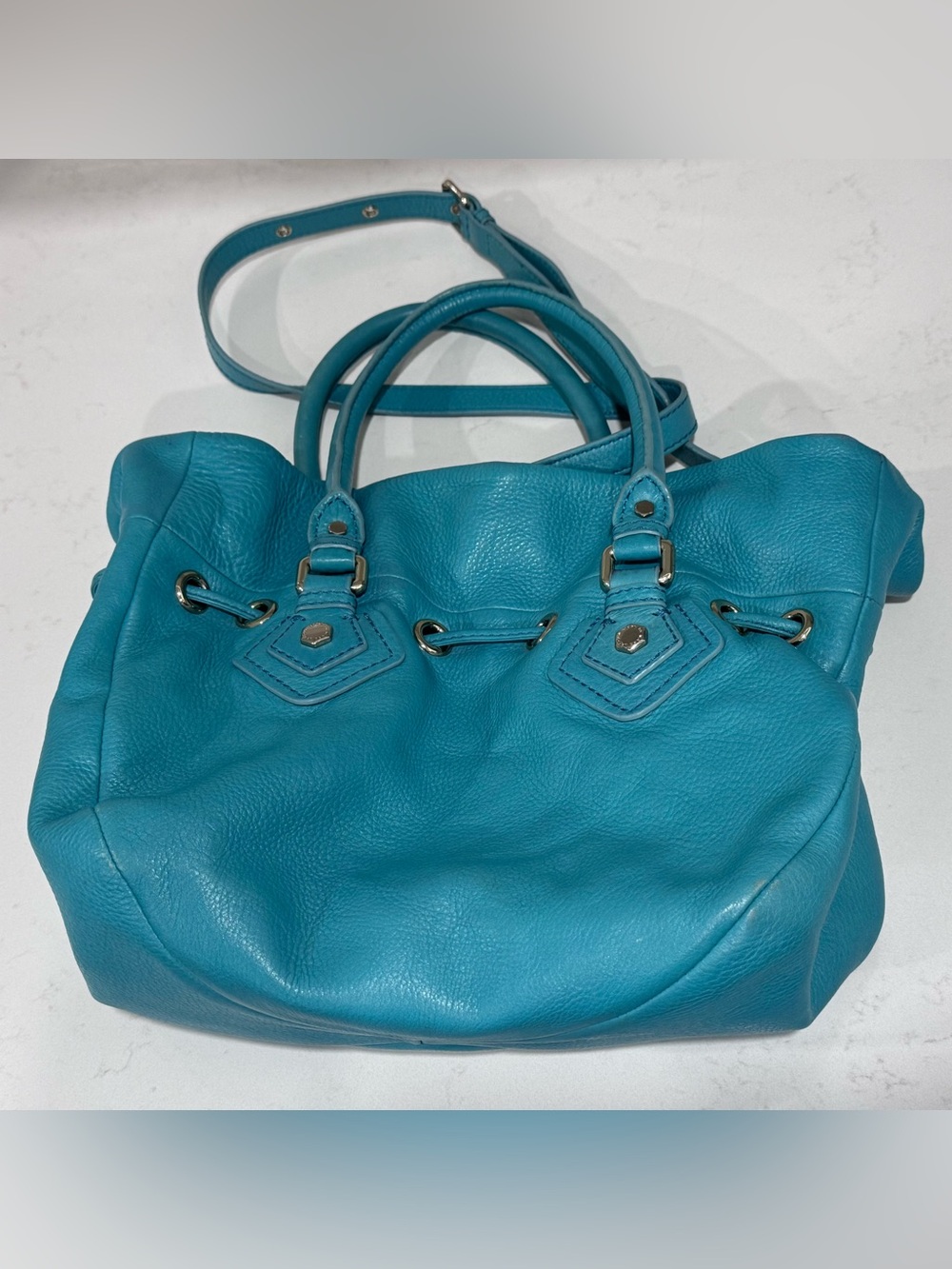 Marc by Marc Jacobs Classic Q Drawstring Leather Hobo Satchel Purse – Teal - Picture 2 of 16